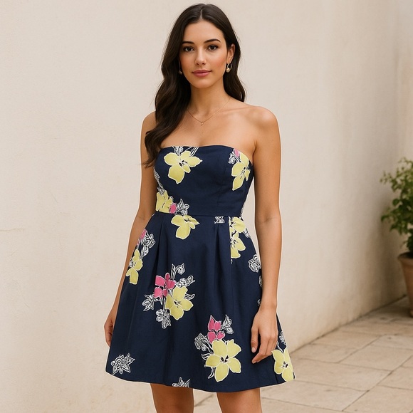 Lilly Pulitzer Strapless Floral Fit & Flare Dress | Size 4 - Picture 1 of 13